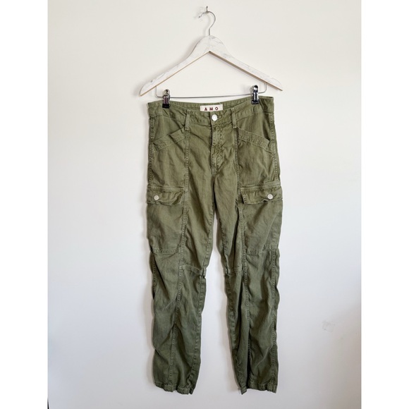 AMO Green Ellen Straight Cargo Pants Size 28 Utility Camp Linen - Picture 1 of 10